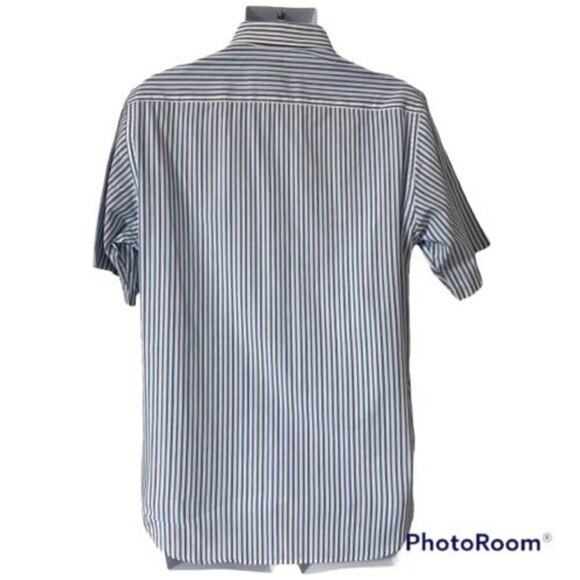 Tailorbyrd Men's Shirt Medium Blue Stripe Cotton Short Sleeve - Picture 3 of 5